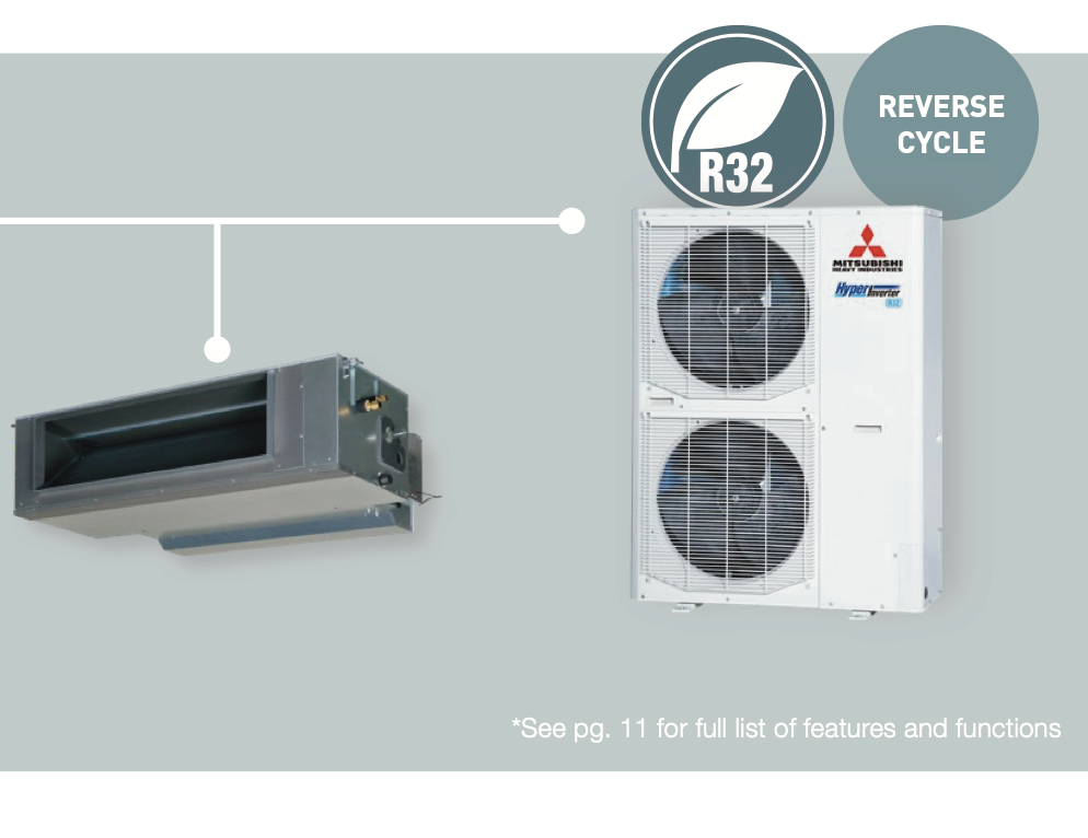 Mitsubishi Ducted 10Kw cooling and 10kw Heating Single Phase Indoor and outdoor