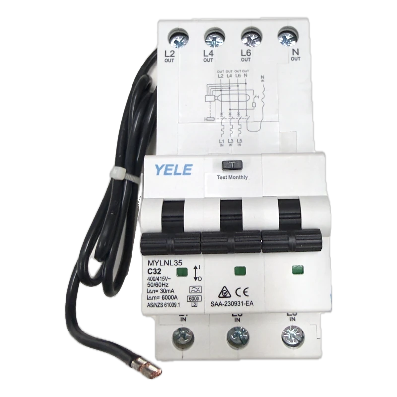 YELE RCBO 32A 3P+N with tail