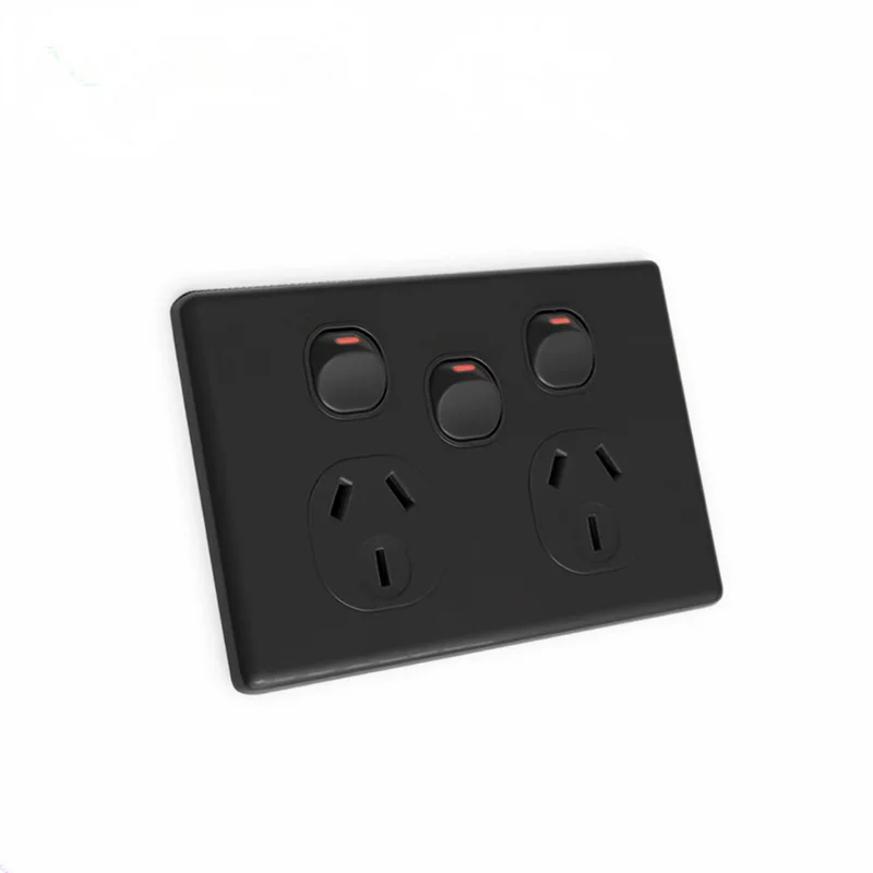 YELE Slim Double Powerpoint with Extra Switch 10A Black